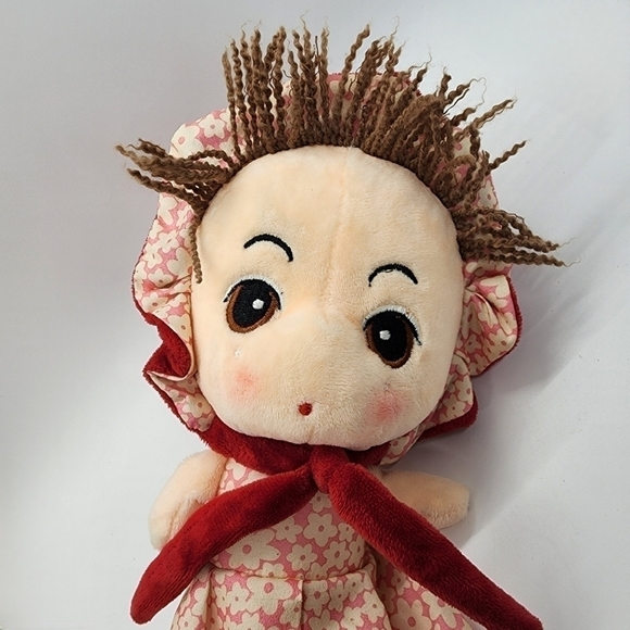 12" soft Plush Doll floral dress & Bonnet embroidered eyes Anime style face - Picture 4 of 10